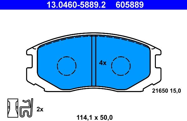 ATE 13.0460-5889.2 - Комплект спирачно феродо, дискови спирачки vvparts.bg