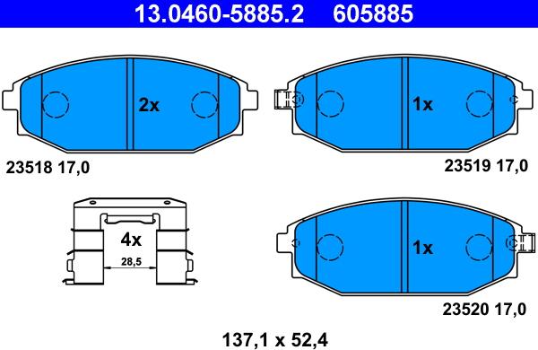 ATE 13.0460-5885.2 - Комплект спирачно феродо, дискови спирачки vvparts.bg