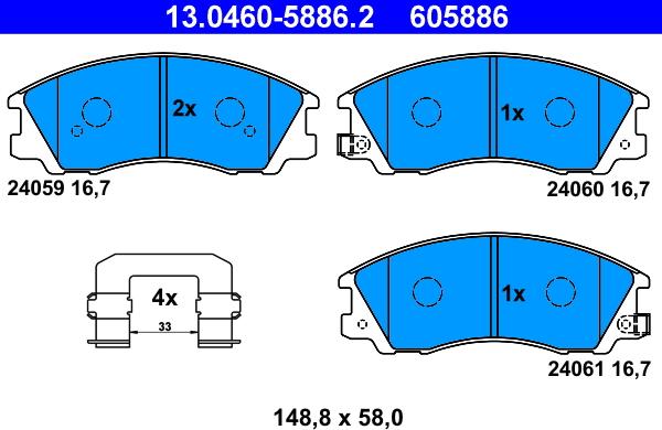 ATE 13.0460-5886.2 - Комплект спирачно феродо, дискови спирачки vvparts.bg