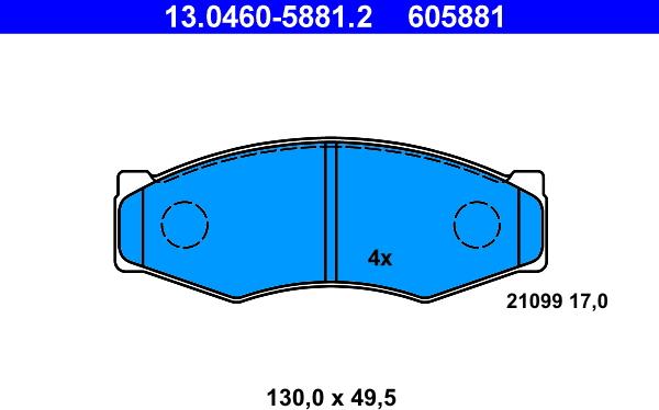 ATE 13.0460-5881.2 - Комплект спирачно феродо, дискови спирачки vvparts.bg