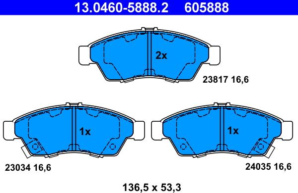 ATE 13.0460-5888.2 - Комплект спирачно феродо, дискови спирачки vvparts.bg