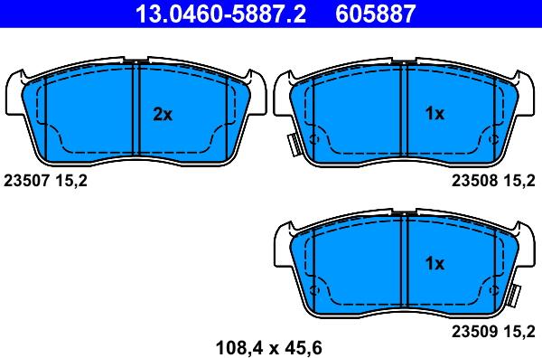 ATE 13.0460-5887.2 - Комплект спирачно феродо, дискови спирачки vvparts.bg