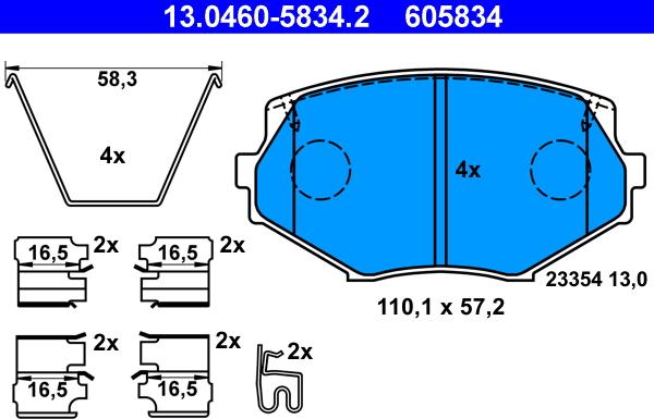 ATE 13.0460-5834.2 - Комплект спирачно феродо, дискови спирачки vvparts.bg