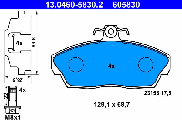 ATE 13.0460-5830.2 - Комплект спирачно феродо, дискови спирачки vvparts.bg