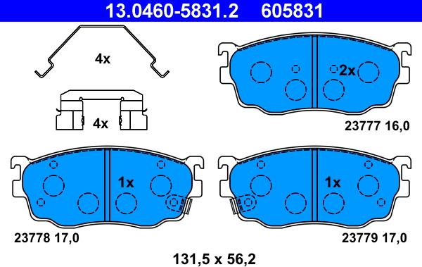 ATE 13.0460-5831.2 - Комплект спирачно феродо, дискови спирачки vvparts.bg