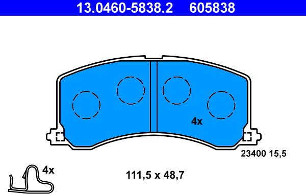 ATE 13.0460-5838.2 - Комплект спирачно феродо, дискови спирачки vvparts.bg