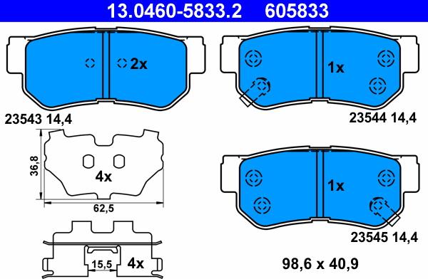 ATE 13.0460-5833.2 - Комплект спирачно феродо, дискови спирачки vvparts.bg