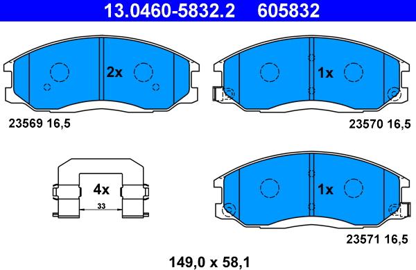 ATE 13.0460-5832.2 - Комплект спирачно феродо, дискови спирачки vvparts.bg