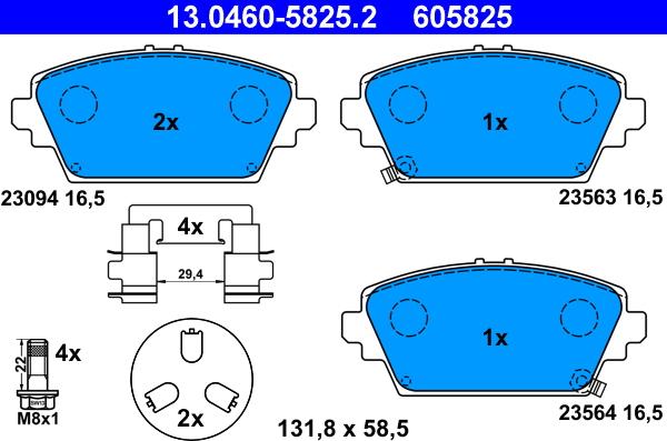 ATE 13.0460-5825.2 - Комплект спирачно феродо, дискови спирачки vvparts.bg