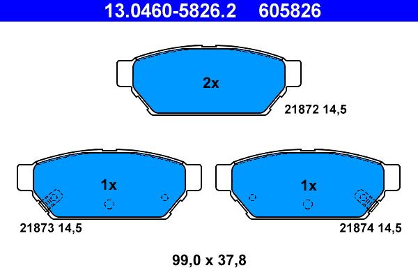 ATE 13.0460-5826.2 - Комплект спирачно феродо, дискови спирачки vvparts.bg