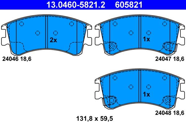 ATE 13.0460-5821.2 - Комплект спирачно феродо, дискови спирачки vvparts.bg