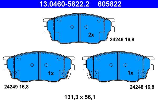 ATE 13.0460-5822.2 - Комплект спирачно феродо, дискови спирачки vvparts.bg