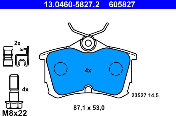 ATE 13.0460-5827.2 - Комплект спирачно феродо, дискови спирачки vvparts.bg