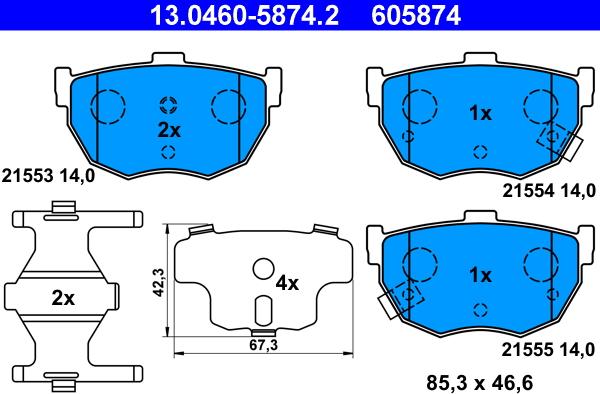 ATE 13.0460-5874.2 - Комплект спирачно феродо, дискови спирачки vvparts.bg