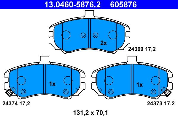 ATE 13.0460-5876.2 - Комплект спирачно феродо, дискови спирачки vvparts.bg