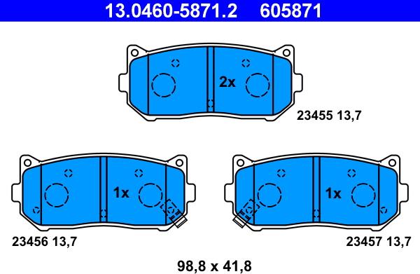 ATE 13.0460-5871.2 - Комплект спирачно феродо, дискови спирачки vvparts.bg