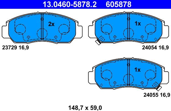 ATE 13.0460-5878.2 - Комплект спирачно феродо, дискови спирачки vvparts.bg