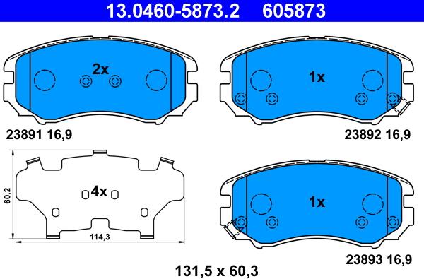 ATE 13.0460-5873.2 - Комплект спирачно феродо, дискови спирачки vvparts.bg