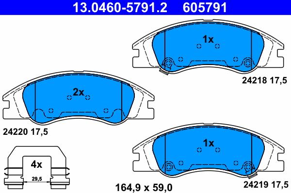 ATE 13.0460-5791.2 - Комплект спирачно феродо, дискови спирачки vvparts.bg