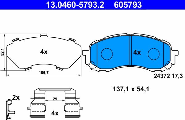 ATE 13.0460-5793.2 - Комплект спирачно феродо, дискови спирачки vvparts.bg