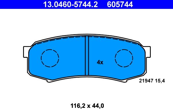 ATE 13.0460-5744.2 - Комплект спирачно феродо, дискови спирачки vvparts.bg