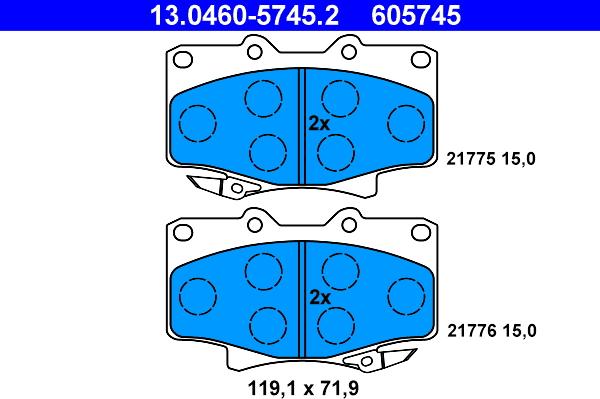 ATE 13.0460-5745.2 - Комплект спирачно феродо, дискови спирачки vvparts.bg