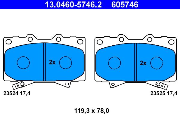 ATE 13.0460-5746.2 - Комплект спирачно феродо, дискови спирачки vvparts.bg