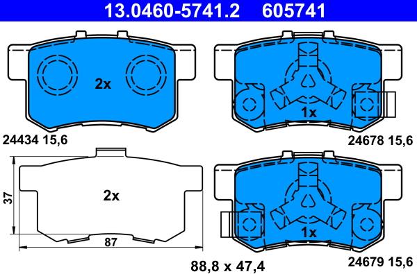 ATE 13.0460-5741.2 - Комплект спирачно феродо, дискови спирачки vvparts.bg