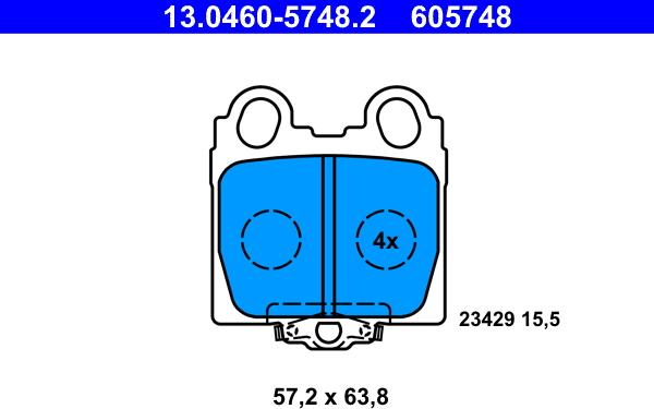 ATE 13.0460-5748.2 - Комплект спирачно феродо, дискови спирачки vvparts.bg