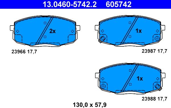 ATE 13.0460-5742.2 - Комплект спирачно феродо, дискови спирачки vvparts.bg