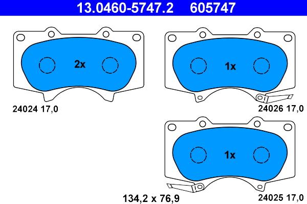 ATE 13.0460-5747.2 - Комплект спирачно феродо, дискови спирачки vvparts.bg