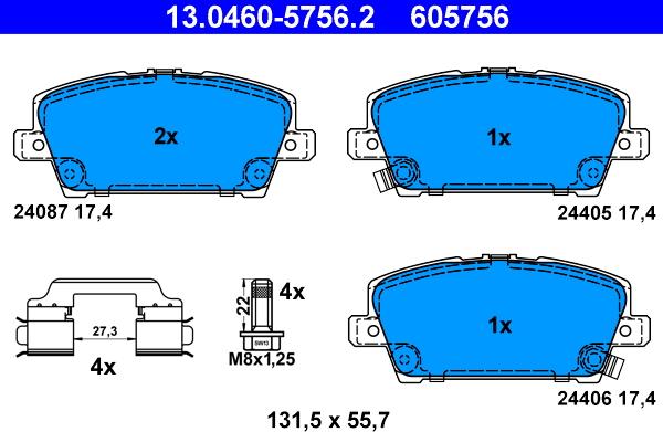 ATE 13.0460-5756.2 - Комплект спирачно феродо, дискови спирачки vvparts.bg