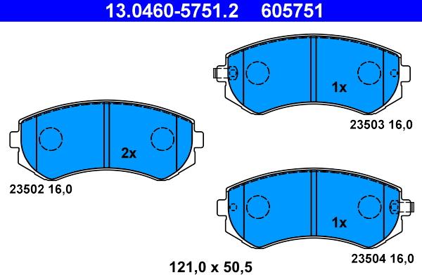 ATE 13.0460-5751.2 - Комплект спирачно феродо, дискови спирачки vvparts.bg