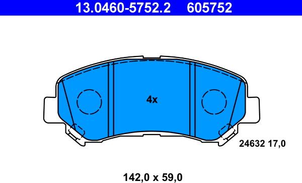 ATE 13.0460-5752.2 - Комплект спирачно феродо, дискови спирачки vvparts.bg