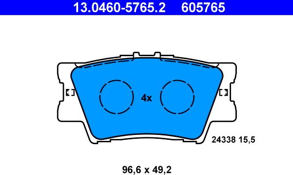 ATE 13.0460-5765.2 - Комплект спирачно феродо, дискови спирачки vvparts.bg