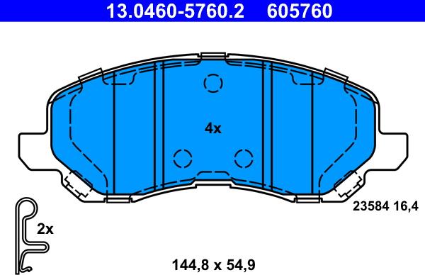 ATE 13.0460-5760.2 - Комплект спирачно феродо, дискови спирачки vvparts.bg