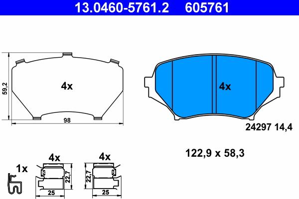 ATE 13.0460-5761.2 - Комплект спирачно феродо, дискови спирачки vvparts.bg