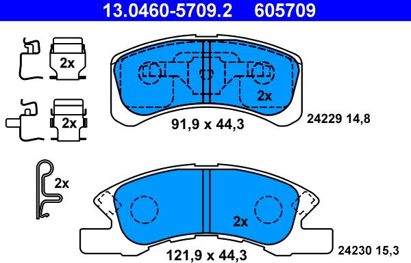ATE 13.0460-5709.2 - Комплект спирачно феродо, дискови спирачки vvparts.bg