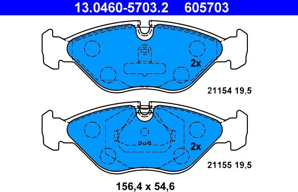 ATE 13.0460-5703.2 - Комплект спирачно феродо, дискови спирачки vvparts.bg