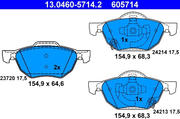 ATE 13.0460-5714.2 - Комплект спирачно феродо, дискови спирачки vvparts.bg