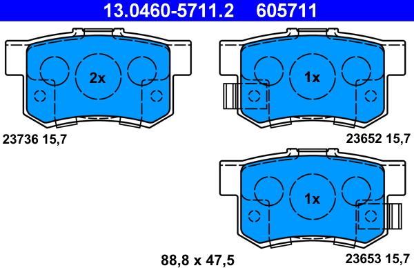 ATE 13.0460-5711.2 - Комплект спирачно феродо, дискови спирачки vvparts.bg