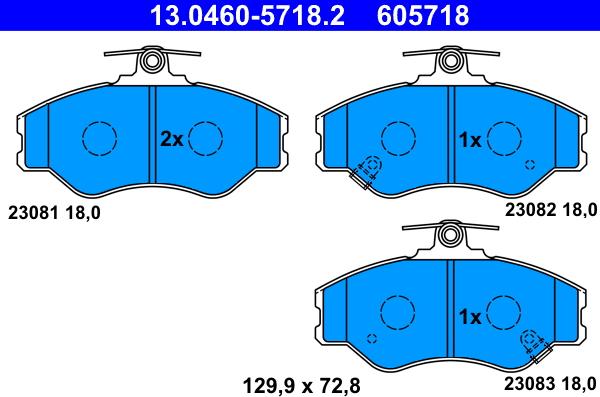 ATE 13.0460-5718.2 - Комплект спирачно феродо, дискови спирачки vvparts.bg