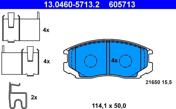 ATE 13.0460-5713.2 - Комплект спирачно феродо, дискови спирачки vvparts.bg