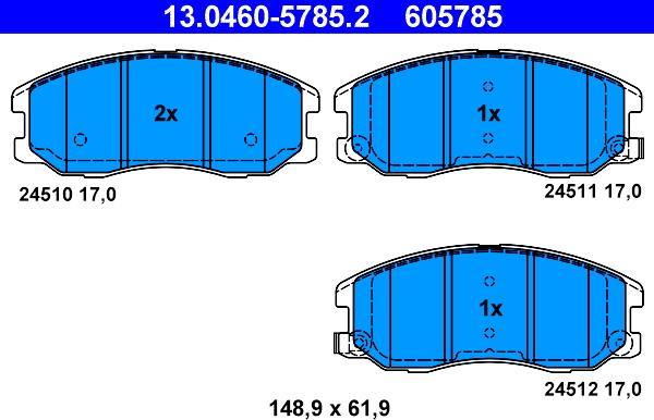 ATE 13.0460-5785.2 - Комплект спирачно феродо, дискови спирачки vvparts.bg