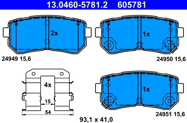 ATE 13.0460-5781.2 - Комплект спирачно феродо, дискови спирачки vvparts.bg