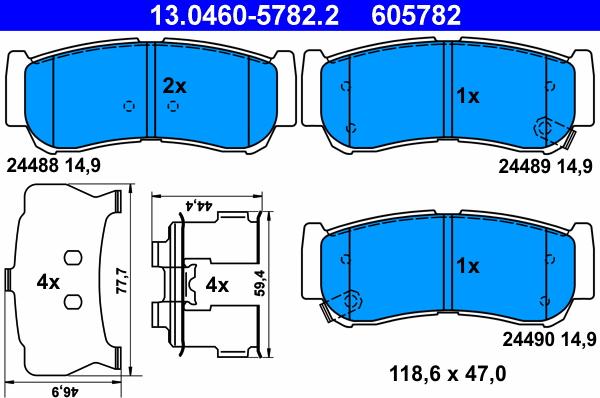 ATE 13.0460-5782.2 - Комплект спирачно феродо, дискови спирачки vvparts.bg