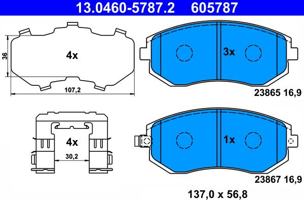 ATE 13.0460-5787.2 - Комплект спирачно феродо, дискови спирачки vvparts.bg