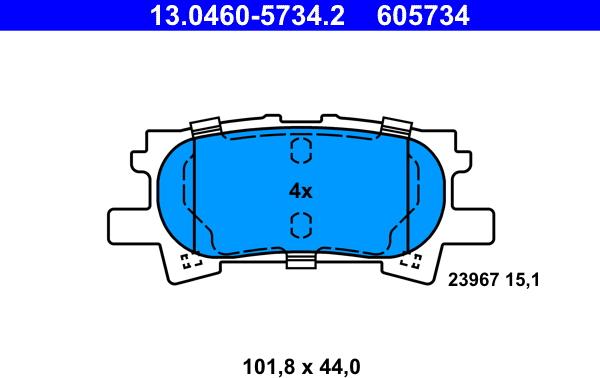 ATE 13.0460-5734.2 - Комплект спирачно феродо, дискови спирачки vvparts.bg