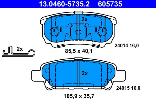 ATE 13.0460-5735.2 - Комплект спирачно феродо, дискови спирачки vvparts.bg