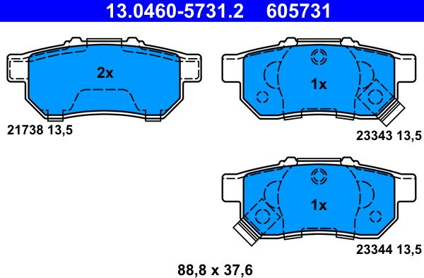 ATE 13.0460-5731.2 - Комплект спирачно феродо, дискови спирачки vvparts.bg